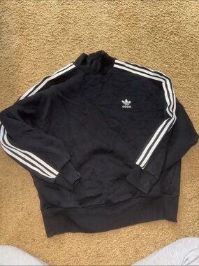 Adidas oversized Black turtleneck Sweater with White Stripes